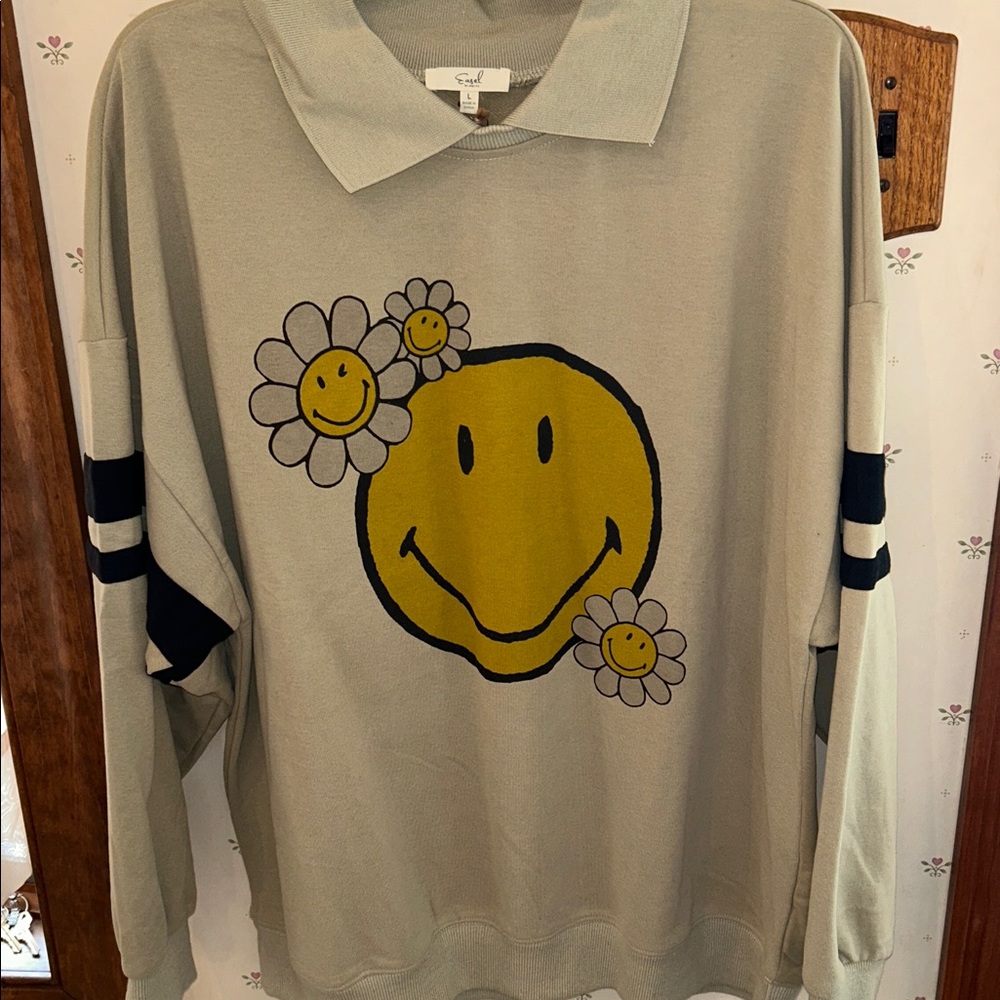Easel Olive Green Polo Collar Sweatshirt